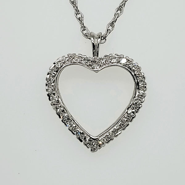 Vintage 14kt White Gold and Diamond Heart Pendant