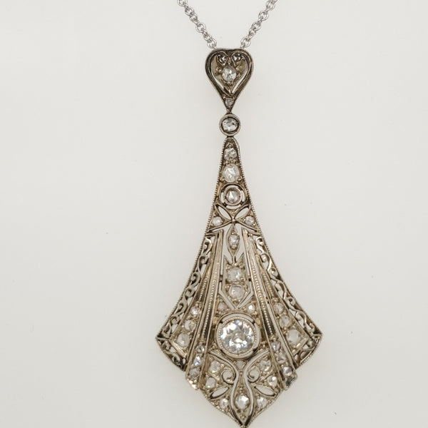 Art Deco 18Kt White Gold And Diamond Lavalier Pendant