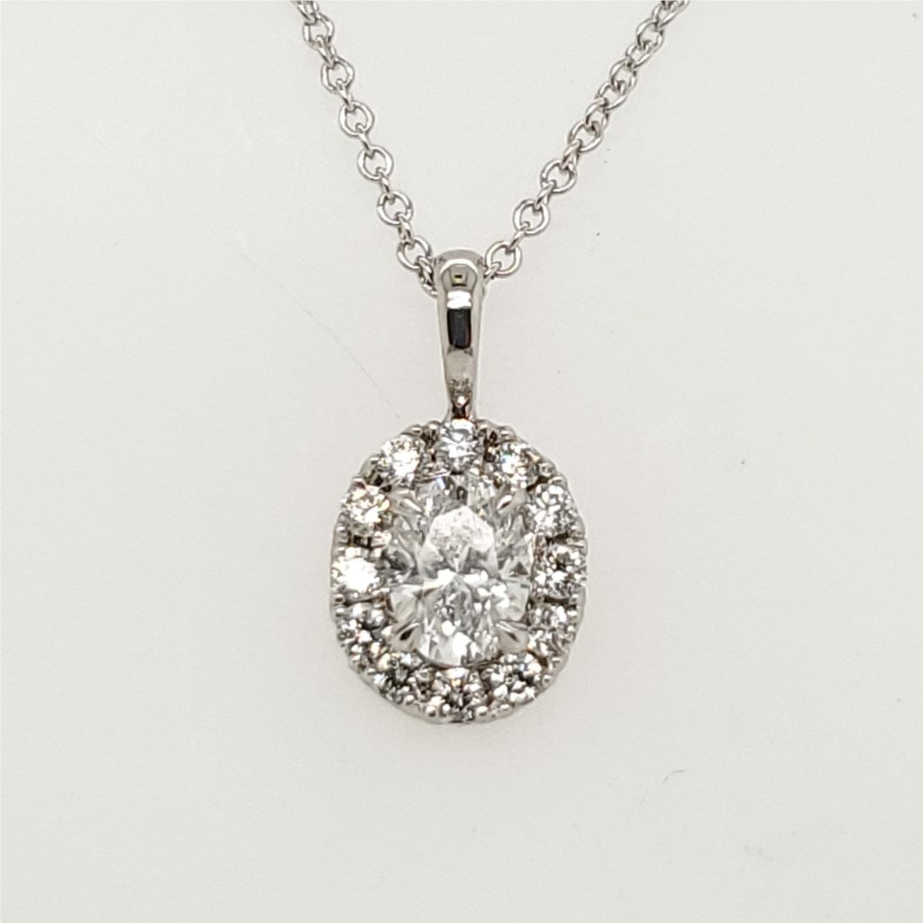 14kt White Gold Oval Diamond Pendant Necklace