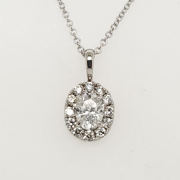 14kt White Gold Oval Diamond Pendant Necklace