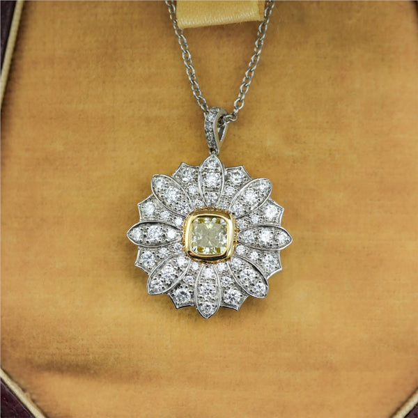 Pre-owned Tiffany & Co Fancy Yellow and White Diamond Daisy Pendant