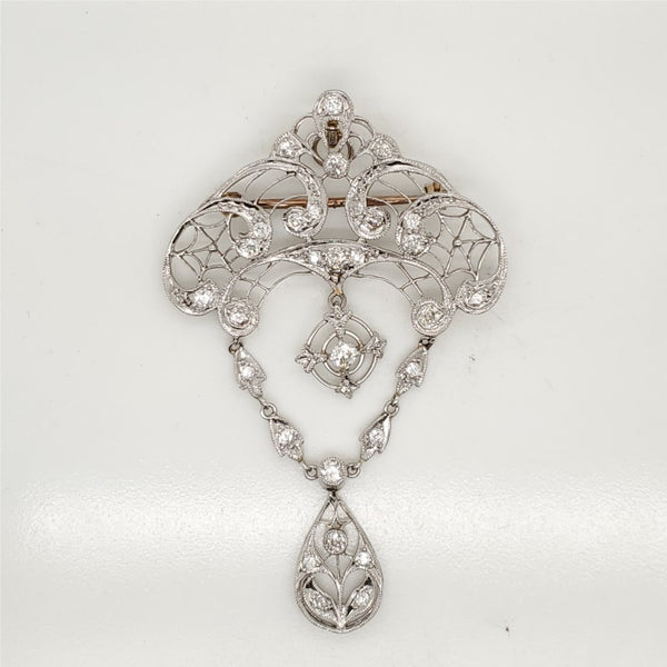 Edwardian Belle Epoch Platinum and Diamond Pendant/Brooch