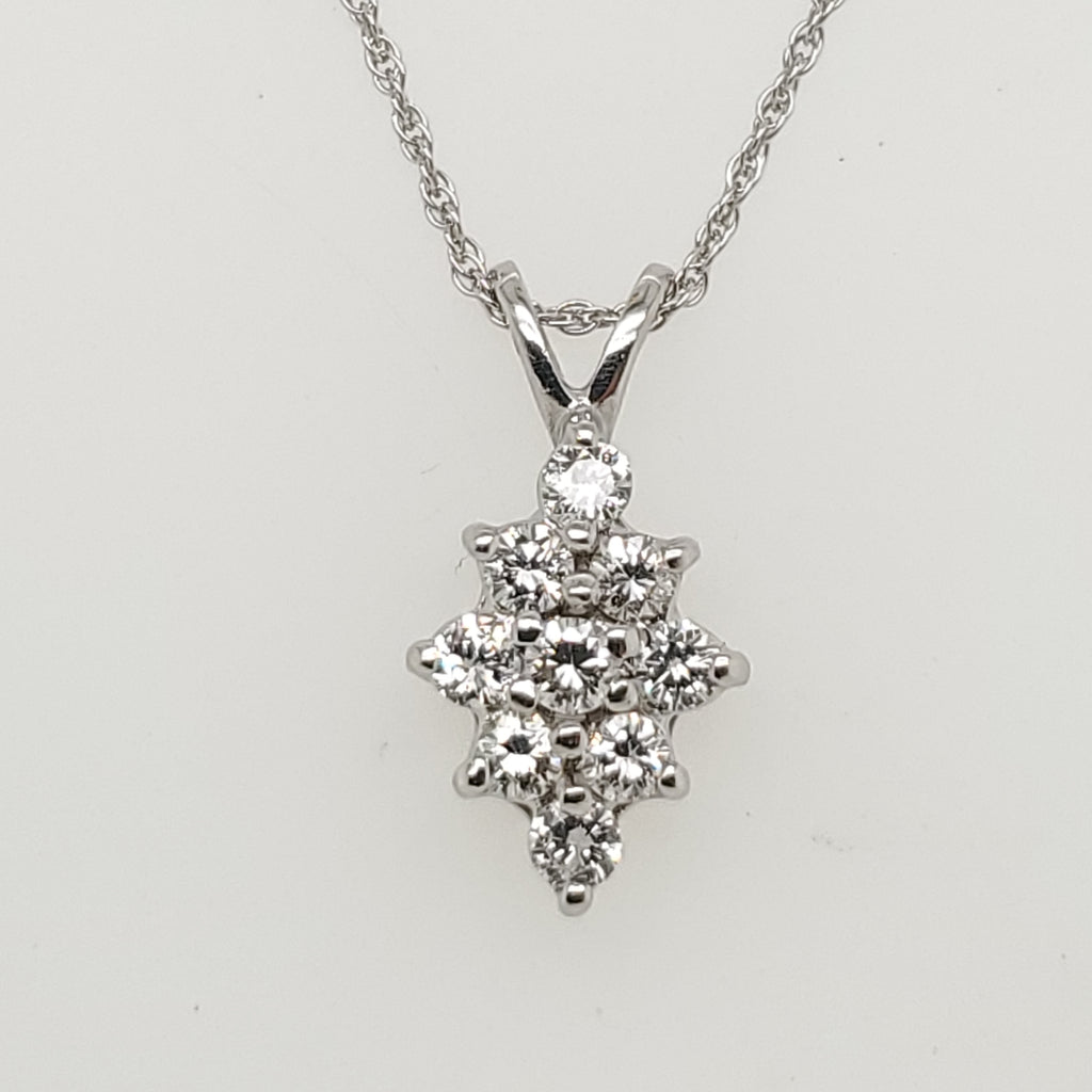 14kt White Gold Kite Shaped Diamond Pendant Necklace