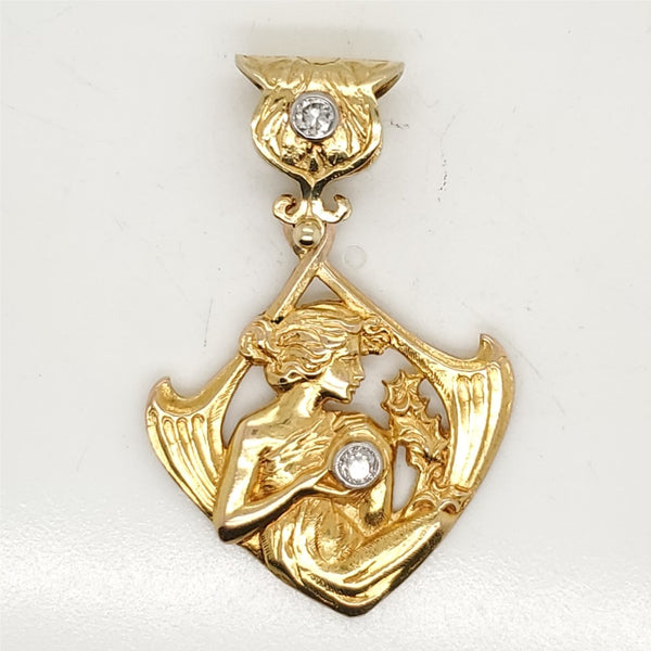18kt Yellow Gold and Diamond Art Nouveau Pendant