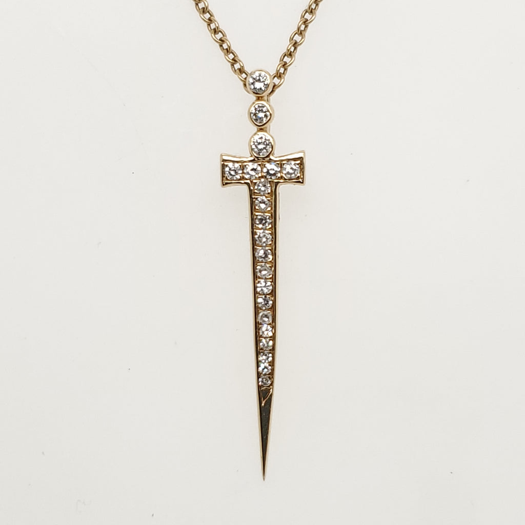 14kt Yellow Gold and Diamond Nail Cross Pendant