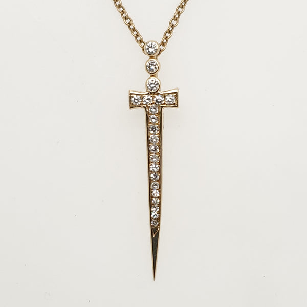 14kt Yellow Gold and Diamond Nail Cross Pendant