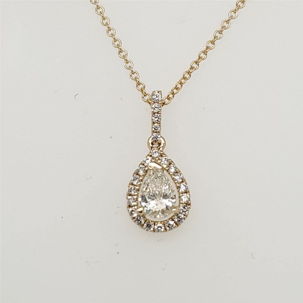 14kt Yellow Gold Pear Shaped Diamond Pendant Necklace