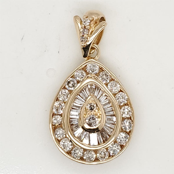 14kt Yellow Gold Round and Baguette Diamond Pendant Necklace