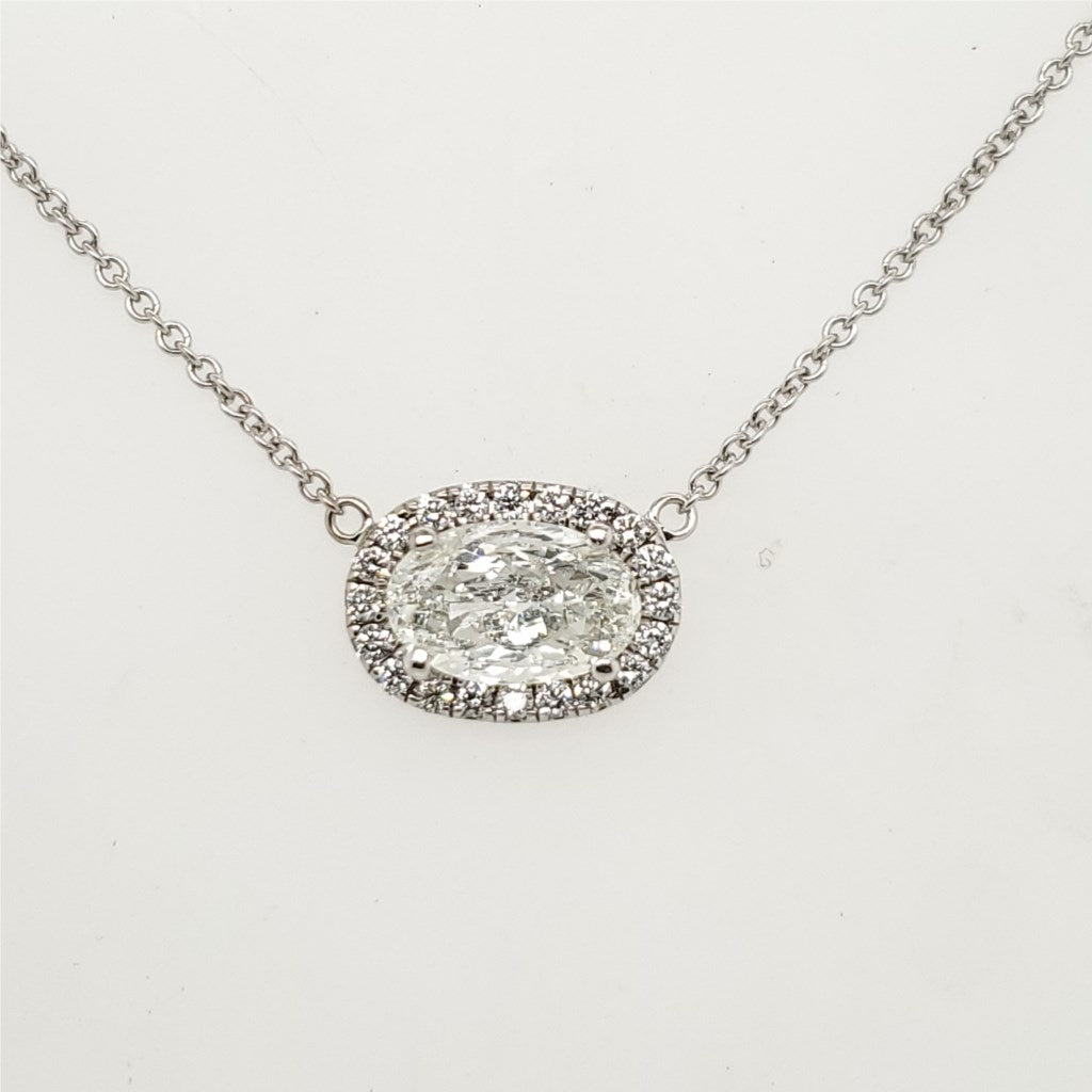 14Kt White Gold 1.20 Carat Oval Diamond Necklace
