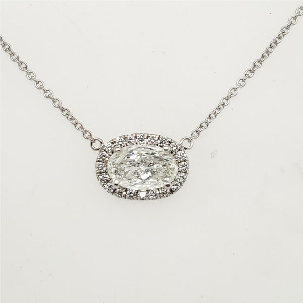 14Kt White Gold 1.20 Carat Oval Diamond Necklace