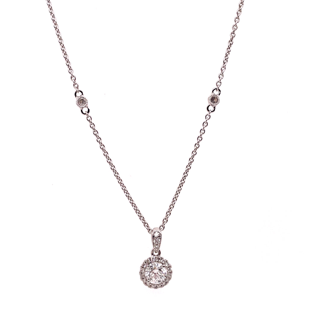 0.53 Ctw 14kt White Gold Diamond Halo Pendant On Diamonds By The Yard Chain
