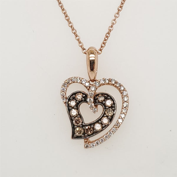 LeVian 14kt Rose Gold Chocolate and White Diamond Heart Pendant