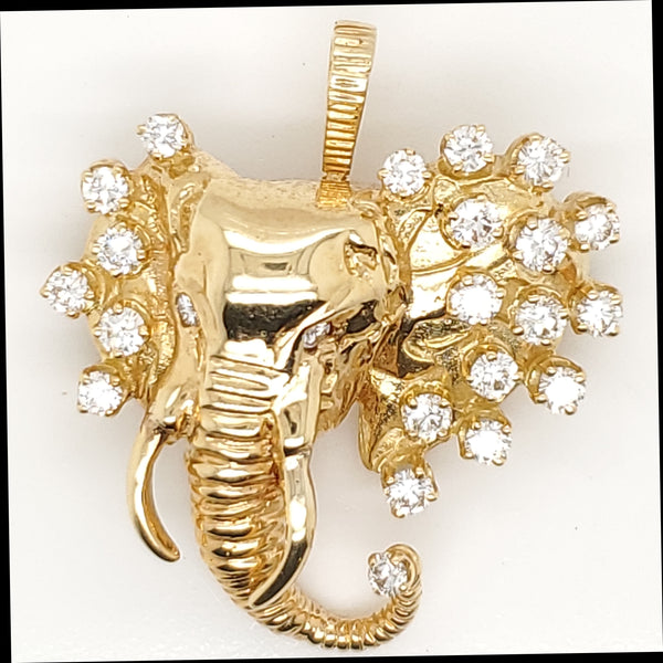 18kt Yellow Gold and Diamond Elephant Head Pendant