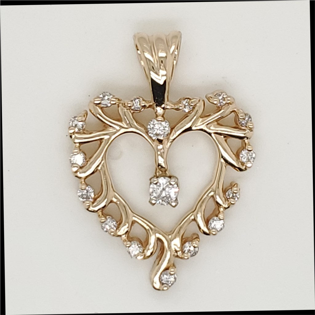 14kt Yellow Gold and Diamond Heart Pendant
