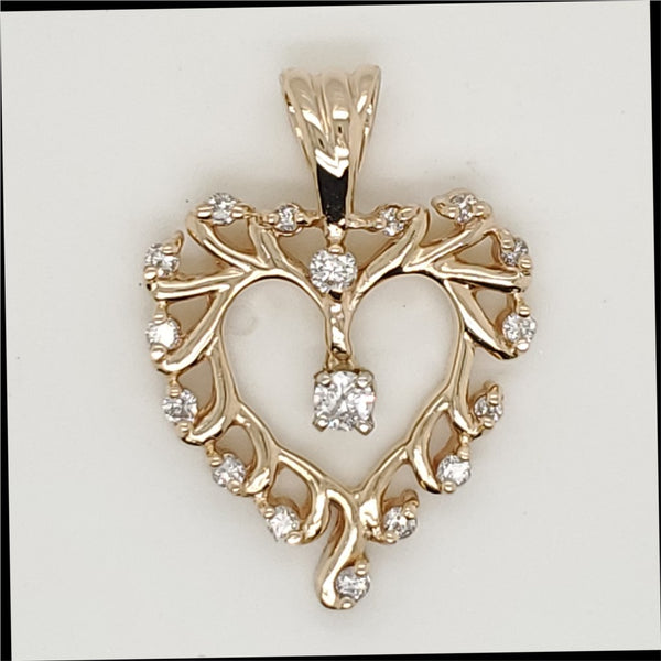 14kt Yellow Gold and Diamond Heart Pendant