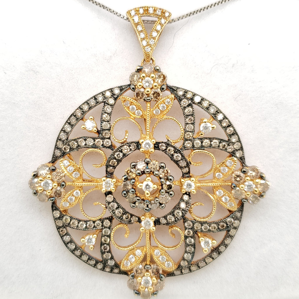 18kt Yellow Gold Cognac Chocolate and White Diamond Pendant Necklace