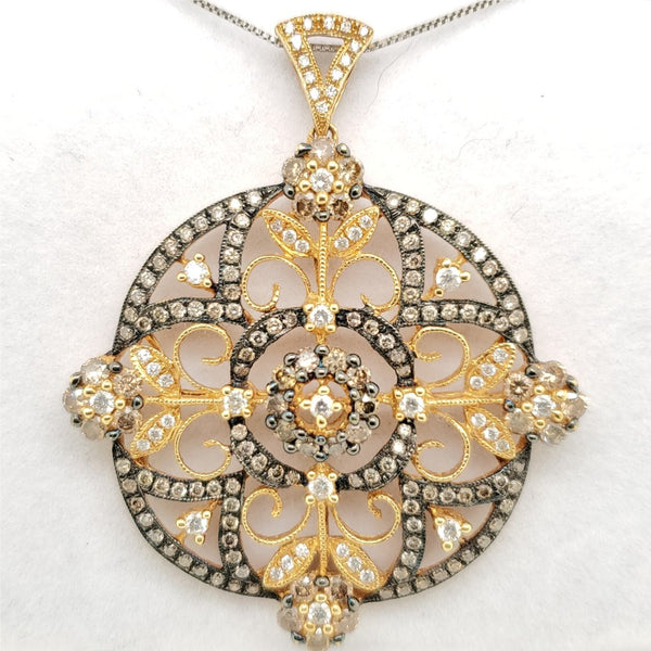 18kt Yellow Gold Cognac Chocolate and White Diamond Pendant Necklace