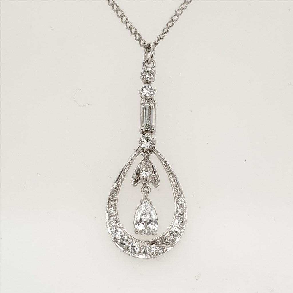Vintage Platinum and Diamond Pendant Necklace
