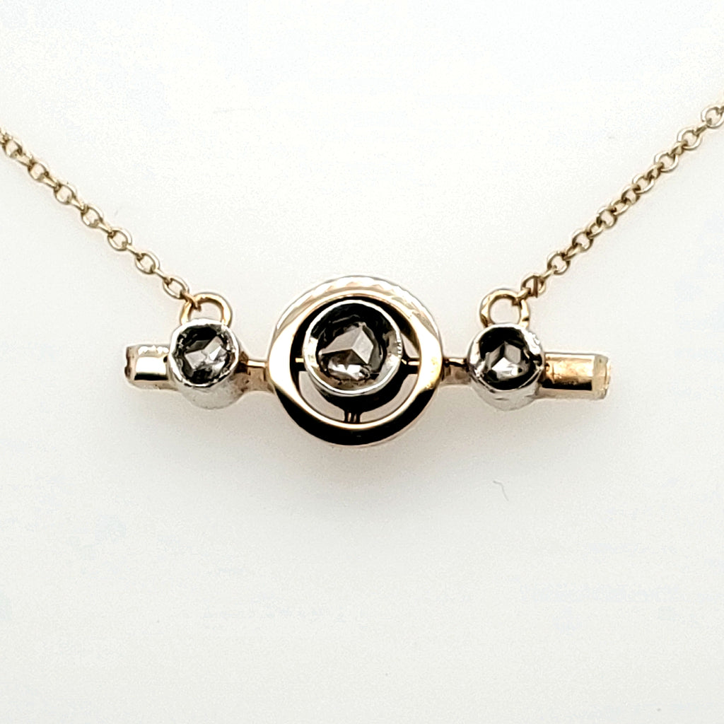 Victorian 14Kt Gold And Rose Cut Diamond East/West Necklace