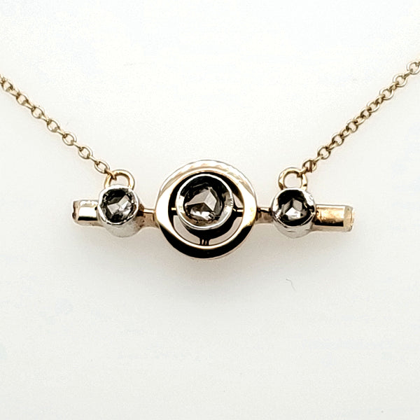 Victorian 14Kt Gold And Rose Cut Diamond East/West Necklace