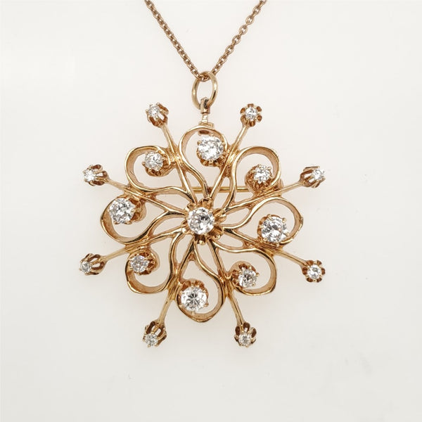 Vintage 14Kt Gold And Diamond Starburst Brooch/Pendant