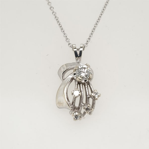 Vintage 1950S 14kt White Gold Diamond Pendant Necklace