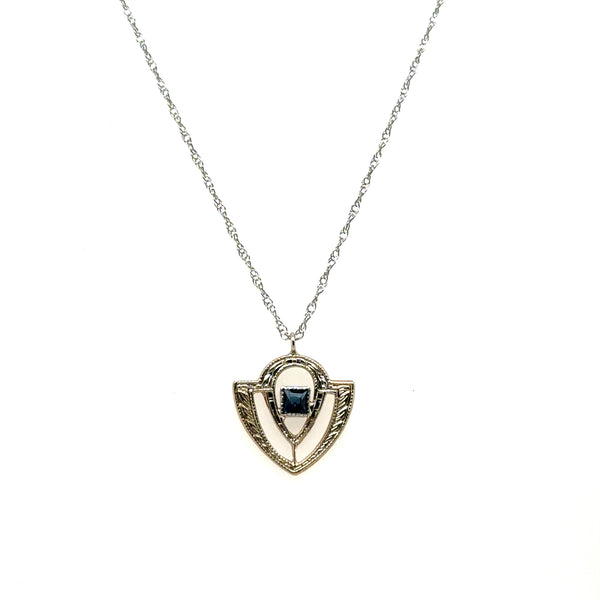 Art Deco 14kt white and yellow gold sapphire pendant necklace