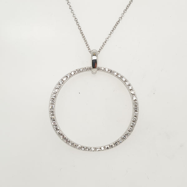 18Kt White Gold And Diamond Circle Pendant
