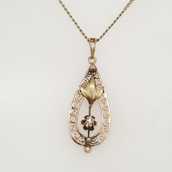 Antique Victorian 14kt Yellow Gold Diamond Pendant