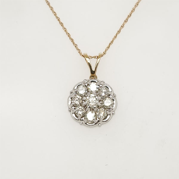 14kt Yellow Gold Round Diamond Pendant Necklace