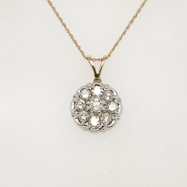 14kt Yellow Gold Round Diamond Pendant Necklace