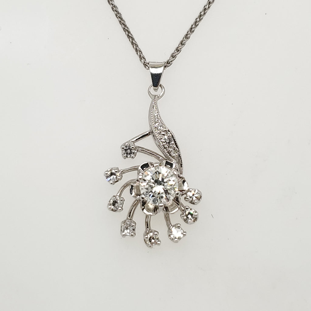14kt White Gold 1950s Retro Diamond Pendant