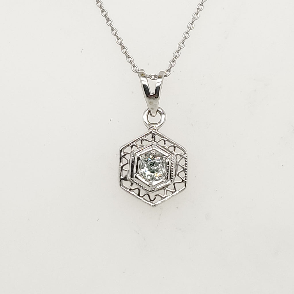 Art Deco 14Kt White Gold And Diamond Lavalier Pendant