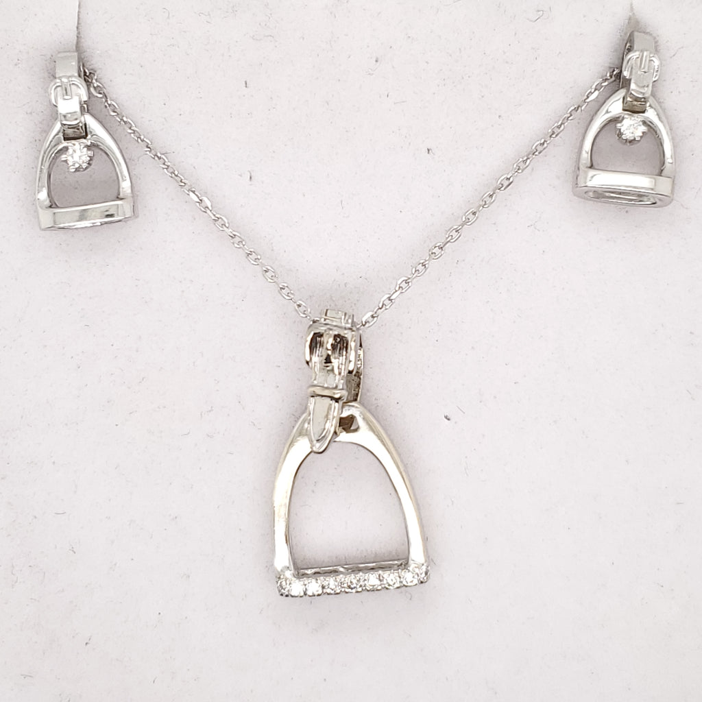 Vintage 14kt White Gold Horse Stirrup Earring and Pendant Necklace Suite