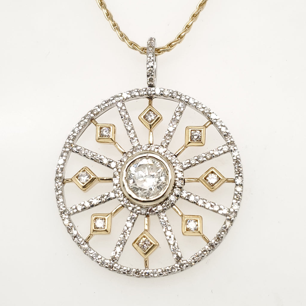 14Kt Yellow and White Gold Diamond Circle Pendant