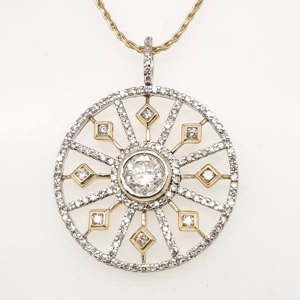 14Kt Yellow and White Gold Diamond Circle Pendant