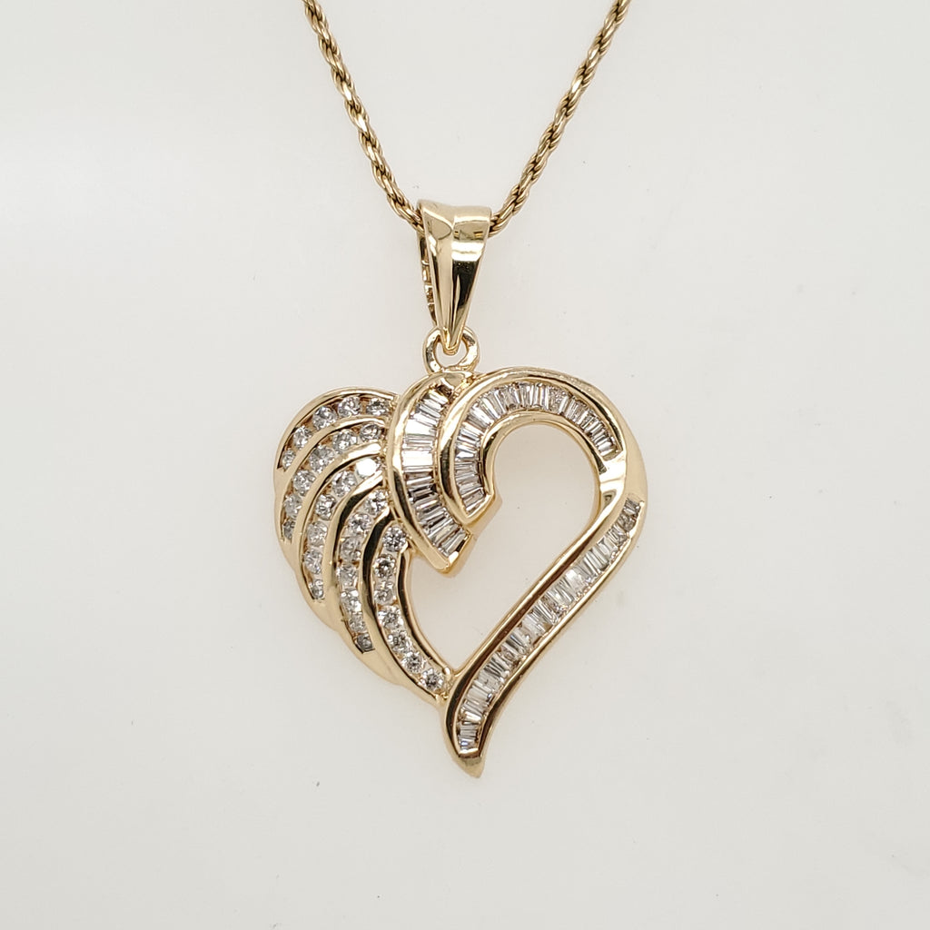 14Kt Yellow Gold 1.00 Carat Total Weight Diamond Heart Pendant