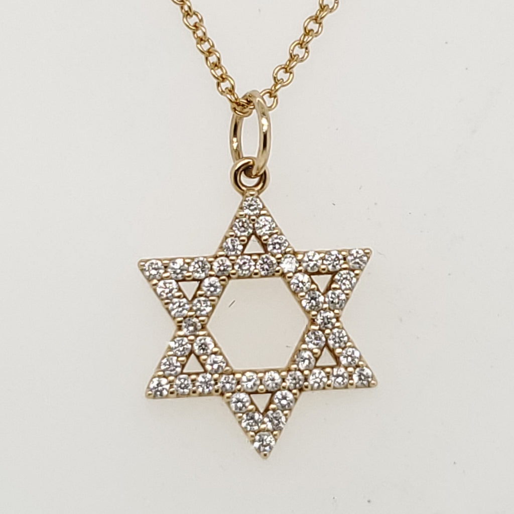 14kt Yellow Gold Diamond Star of David Pendant Necklace