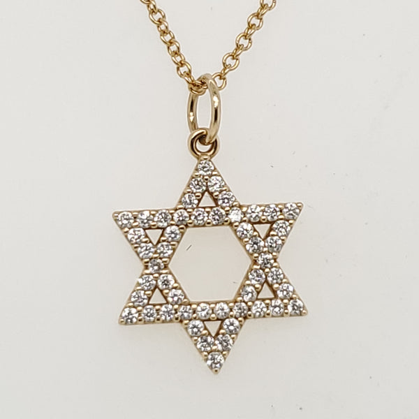14kt Yellow Gold Diamond Star of David Pendant Necklace