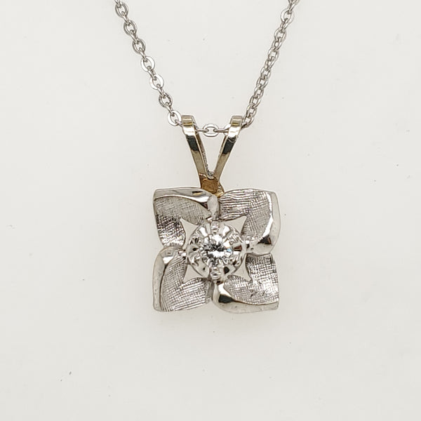 Vintage 14kt White  Gold Diamond Pendant Necklace