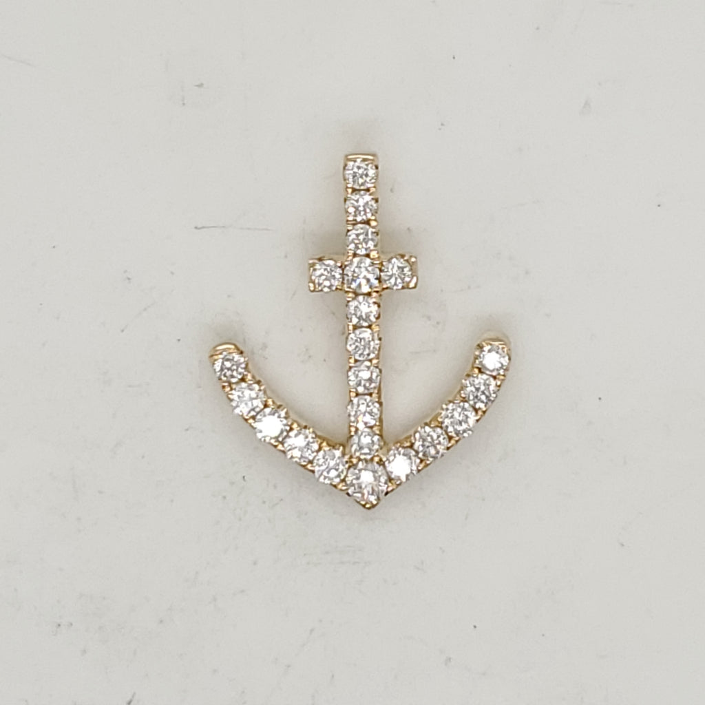 14kt Yellow Gold Diamond Anchor Pendant