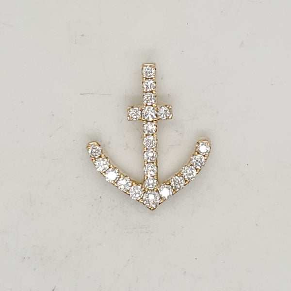 14kt Yellow Gold Diamond Anchor Pendant