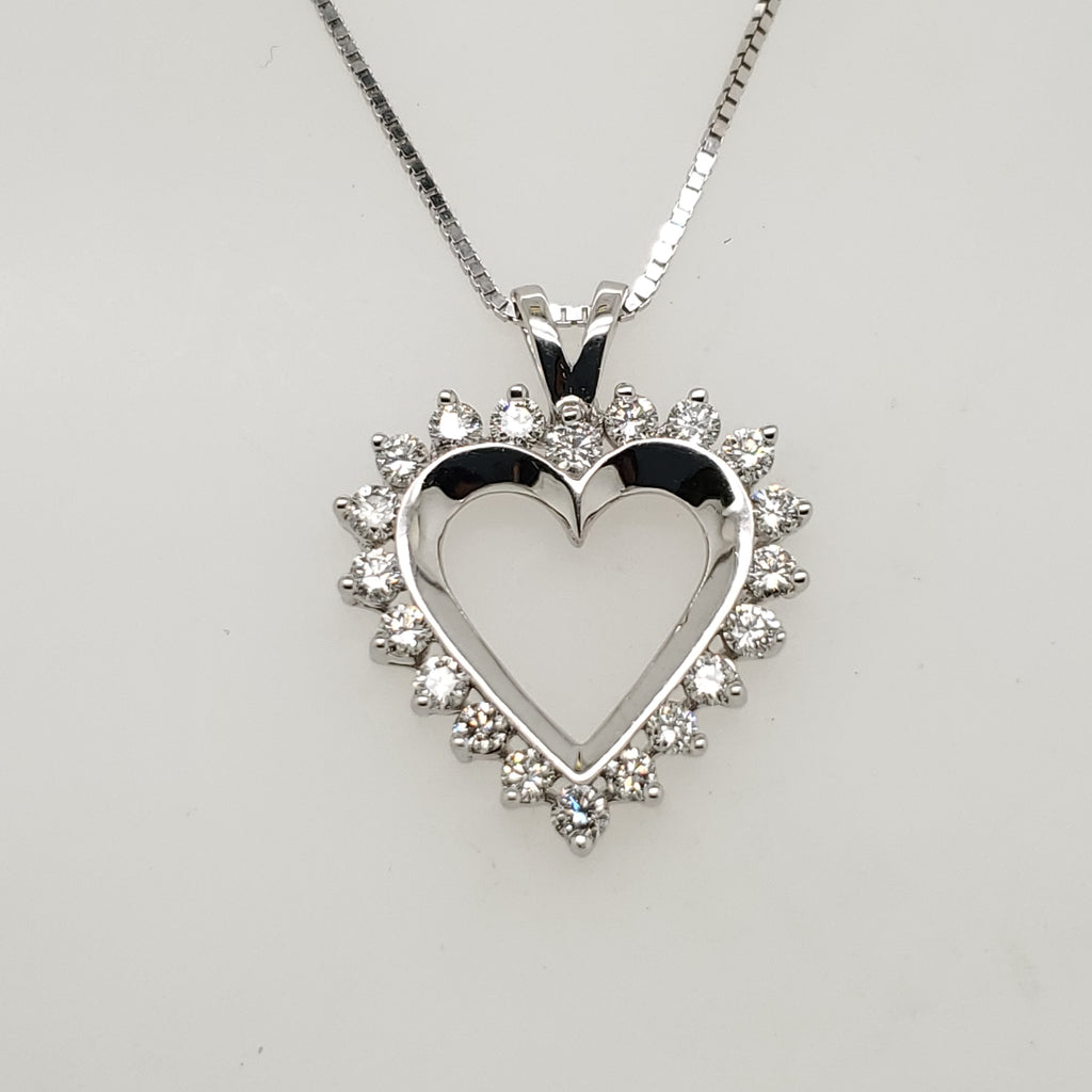 14Kt White Gold 1.00 Carat Total Weight Diamond Heart Pendant