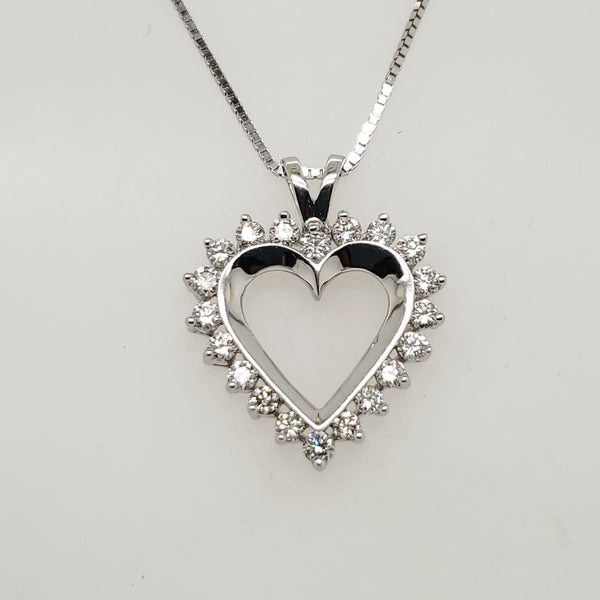 14Kt White Gold 1.00 Carat Total Weight Diamond Heart Pendant