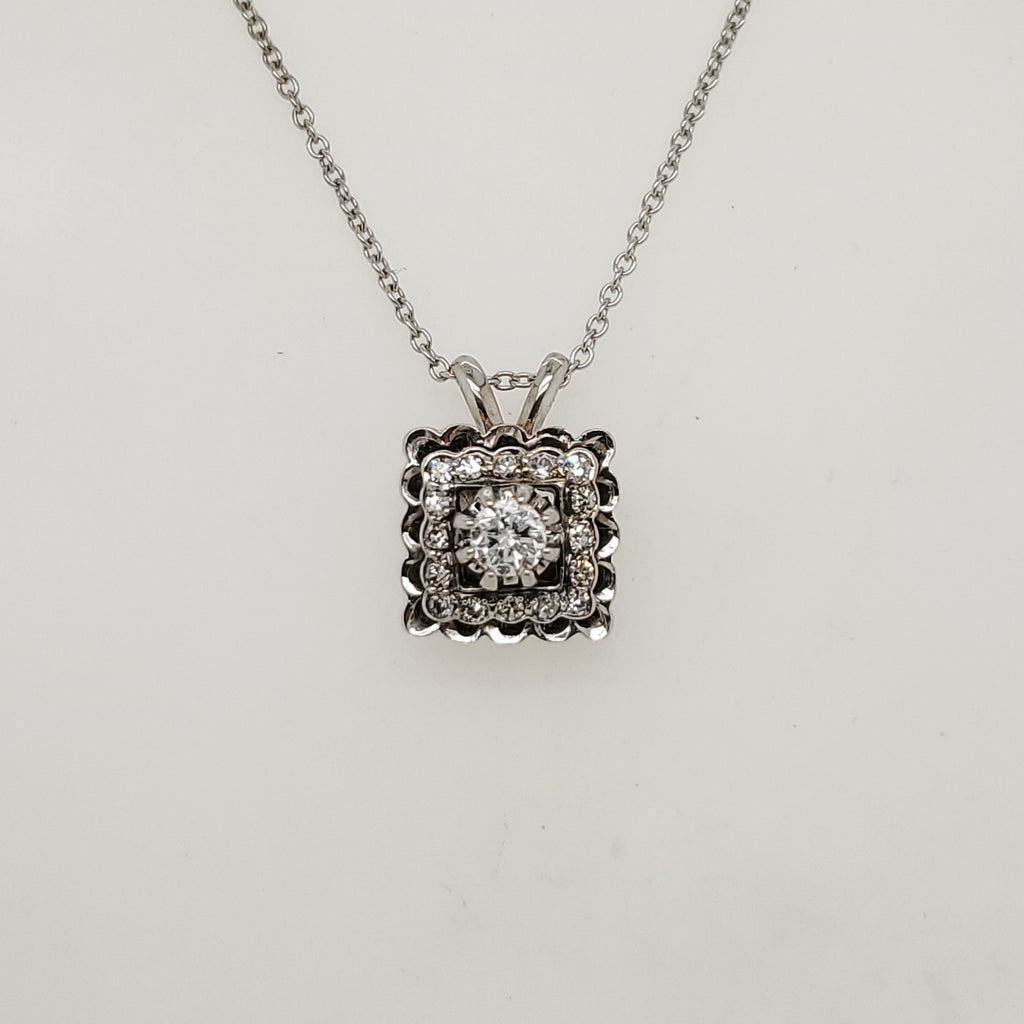 Viintage 18kt white Gold and Diamond Pendant Necklace