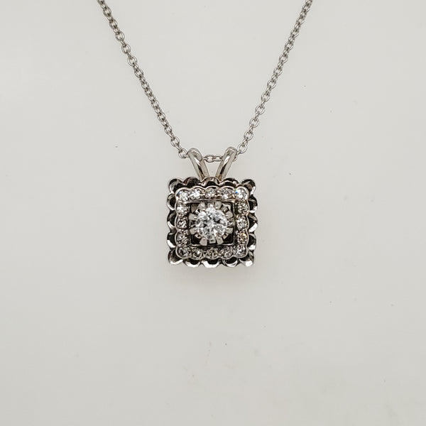 Viintage 18kt white Gold and Diamond Pendant Necklace