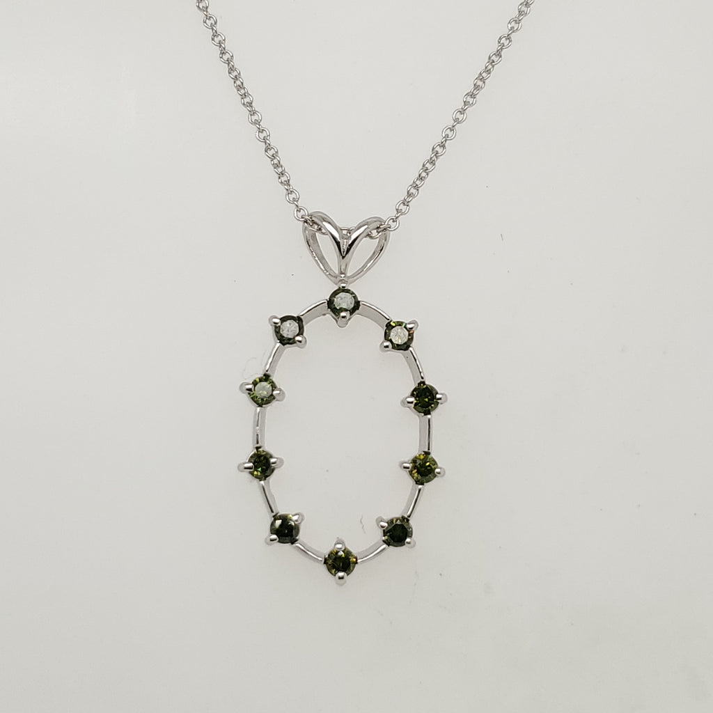 18kt White Gold Oval Green Diamond Pendant