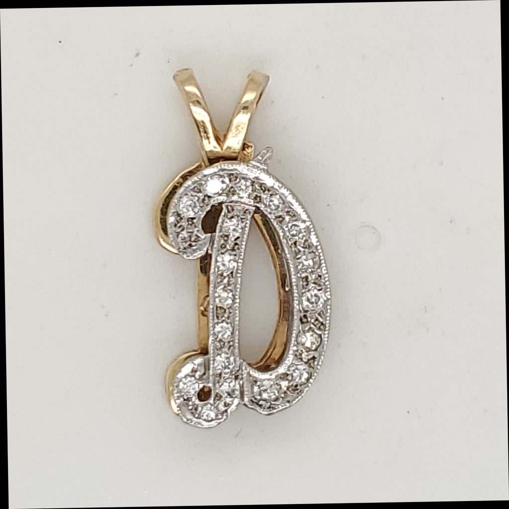 14kt Gold D Initial Diamond Pendant