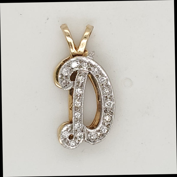 14kt Gold D Initial Diamond Pendant
