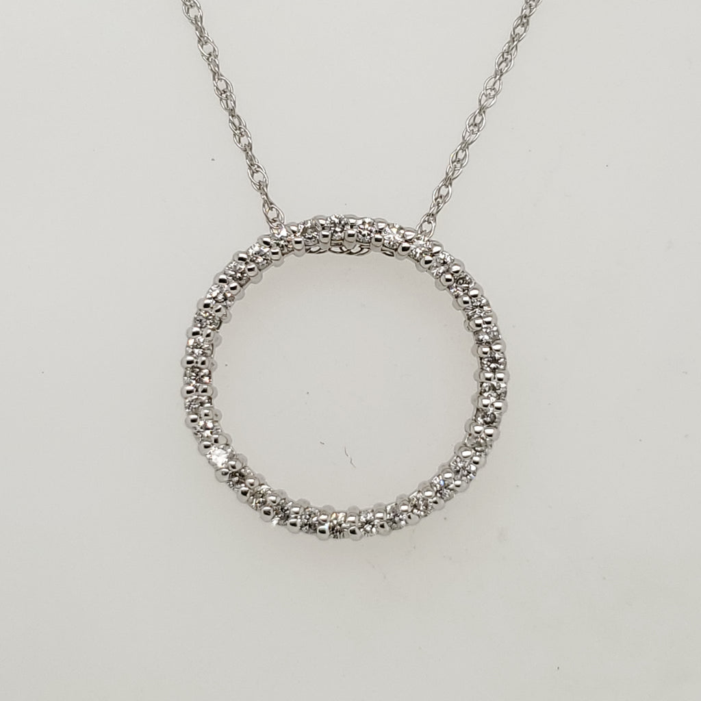 14Kt White Gold And Diamond Circle Pendant